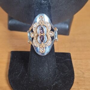 Elegant Silver and Gold Women's Ring With Purple Accent Stones